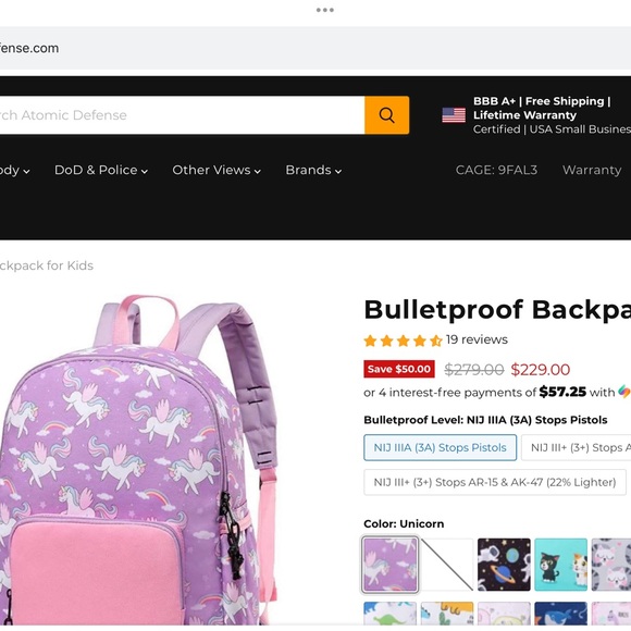 Atomic Defense Unicorn Bookbag - Picture 3 of 3